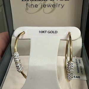 Brilliance Fine Jewelry 10K Yellow Gold 2MM X 42MM White Crystal Hoop Earrings